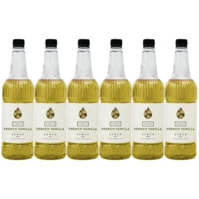 Image of Simply French Vanilla Syrup, Vegan &amp; Nut Free Flavoured Syrup for Coffee, Cocktails Baking (1 Litre x 6)
