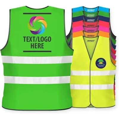 Image of Expert Workwear Unisex Personalised Kids High Visibility Safety Vest Children Hi Vis Printed Waistcoat Reflective Jacket Lightweight EN1150 (Lime, 10 12 Years)