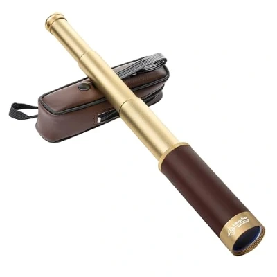 Image of Laupha Retro Pirate Telescope Zoom Bar 25 x 30 Binoculars Portable Foldable Handheld Vintage Style Monocular for Kids &amp; Classic Collection Compass Camping Hunting Boating