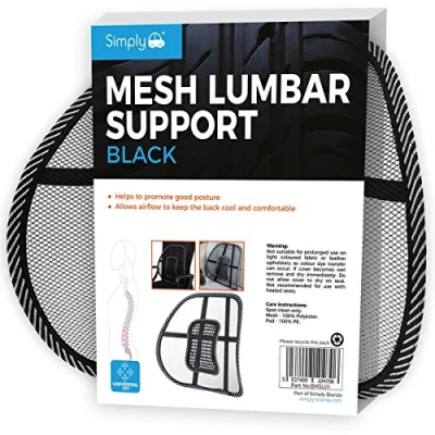 Image of Simply BMSL01 Mesh Lumbar Support Black Home Car Office Chair Cushion Pad, W38 X H42 D14 cm, Promote Good Posture, Also used for Travelling Driving and Watching Tv
