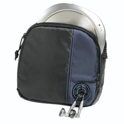 Image of Hama CD Player Bag for Portable Space Storing 3 CD&#039;s With Cable Outlet and Belt Loop Black/Blue