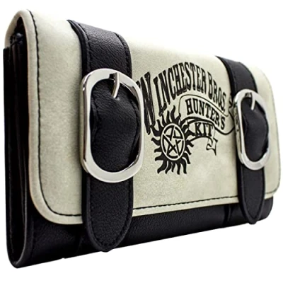 Image of Supernatural Sam &amp; Dean Monster Hunters Kit Purse Tri Fold Coin Pocket Card Holder, Beige