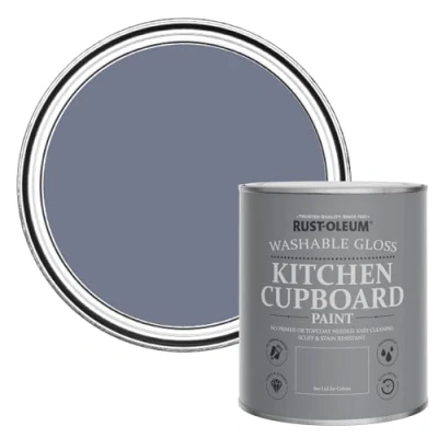 Image of Rust Oleum Blue Kitchen Cupboard Paint in Gloss Finish Hush 750ml
