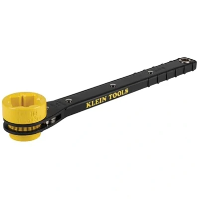 Image of Klein Tools KT152T 4 in 1 Lineman&#039;s Slim Ratcheting Wrench with Long, Ridged Handle for Grip and Leverage , Black