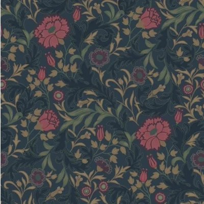Image of Holden Decor Opus Bilbury Floral Trail Navy Luxury Textured Wallpaper 36304
