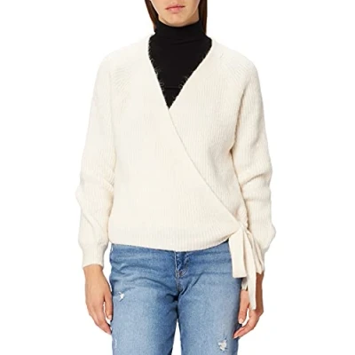 Image of ONLY Women&#039;s ONLMIA L/S WRAP Cardigan KNT NOOS Sweater, Ecru, L