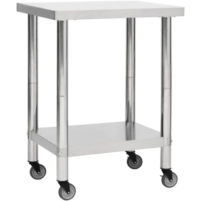 Image of vidaXL Commercial Stainless Steel Kitchen Work Table with Wheels for Restaurants, Schools, and Kitchens Durable Easy to Clean 80 x 30 85cm