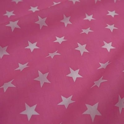 Image of Bright Candy Pink Polycotton Fabric with White Stars (Per Metre)