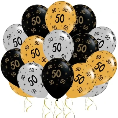 Image of Jwssor 50th Balloon for Men Women,15pcs Birthday Balloon,50th Black Gold Decoration