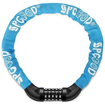 Image of SPGOOD Bike Locks Heavy Duty/Bicycle Chain/Cycling Lock (14 Colors) 5 Digits Codes Resettable 100,000 for Cycle, Moto, Door, Gate Fence 830mm Length(Blue)