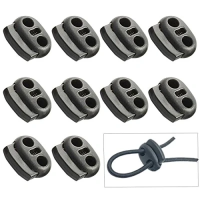 Image of aufodara 10Pcs Spring Cord Lock Paracord Rope Stoppers Plastic 2 Holes Flat Toggle Sliding Fastener Locks End Buttons Slider for Drawstrings Lanyard