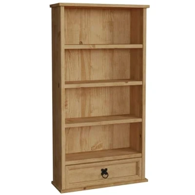 Image of Vida Designs Corona Bookcase, 1 Drawer, Blu ray/CD Rack, Solid Pine Wood