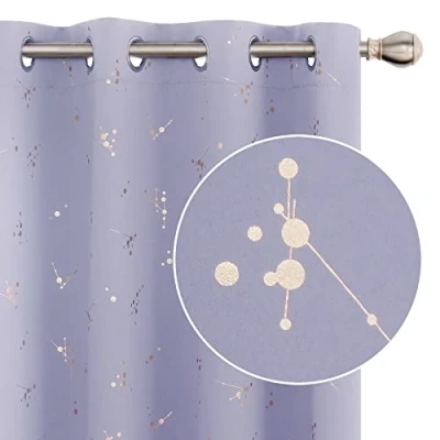 Image of Deconovo Blackout Curtains Eyelet Curtains, Super Soft Gold Printed Constellation Nursery Baby for Living Room, 46 x 90 Inch(Width Length), Light Purple, 2 panels
