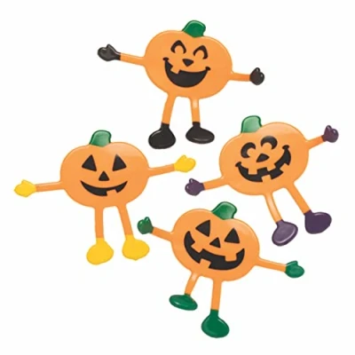 Image of Baker Ross FC240 Bendy Pumpkins Toys Pack of 4, Halloween Novelty Toys, for Children, Ideal Party Bag Fillers, Small Gifts and Prizes,