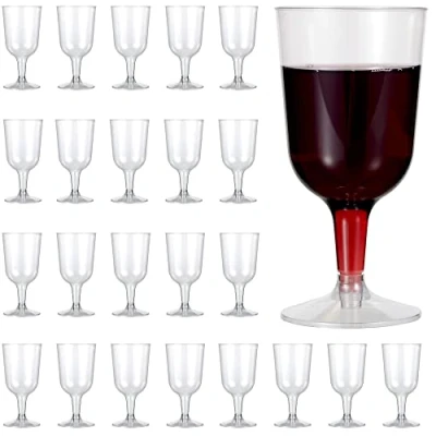 Image of MATANA 48 Clear Hard Plastic Wine Glasses (180ml) Elegant &amp; Reusable Cups for Cocktails, Dessert, Tasting Ideal Birthdays, Weddings, Christmas, BBQ, Picnic, Parties