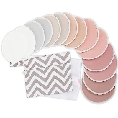 Image of Reusable Breast Pads for Breastfeeding, 14 Pack 4 Layers Nursing Breastfeeding Washable Organic Bamboo Maternity Nipple (Lovelle, Large 12cm)