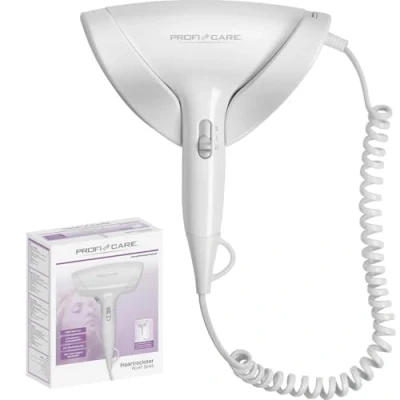 Image of ProfiCare PC HT 3044 Compact Hair Dryer with Wall Mount Extra Long Spiral Cable 1800 Watt Cool Shot 2 Power Levels Includes Mounting Material