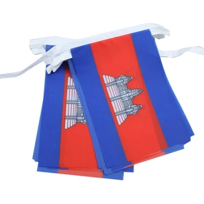 Image of AZ Flag Cambodia Bunting 20 Ft Garland with Small Cambodian Flags 8&#039;&#039; x 6&#039;&#039; 100% Polyester String Pennant 6 meters