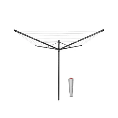 Image of Brabantia Lift O Matic 50 Metres of Clothes Line Adjustable in Height UV Resistant &amp; Non Slip Lining Umbrella System Rotary Dryer with Ground Spike 45 mm Anthracite ø 295 cm