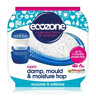 Image of Ecozone Room Damp, Mould &amp; Moisture Trap, Portable Dehumidifier Device, Re Usable Fillable, 3 months Protection for Bedrooms, Bathrooms, Garages, Kitchens Caravans, Vegan Friendly (Single)