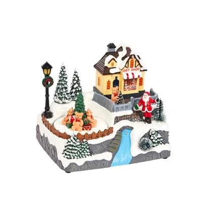 Image of Smart Garden Christmas Light Up Musical Gift Shop Snow Scene 16cm x 18cm 15cm Hand Painted Decoration Novelty Décor Battery and USB Powered