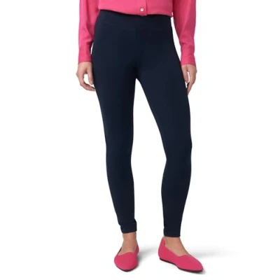 Image of HUE Women&#039;s Ultra Leggings with Wide Waistband, Full and Capri Length Pants, Navy, Large