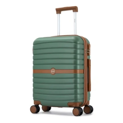 Image of Kono Cabin Suitcase 55x40x20 Lightweight ABS + PC Hard Shell Carry On Trolley Case Small Travel Hand Luggage with 3 Digit Combination Lock Spinner Wheels (Green/Brown)