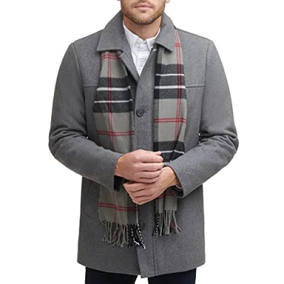 Image of Dockers Men&#039;s Weston Wool Blend Coat with Scarf (Regular and Big &amp; Tall), Light Grey, Large