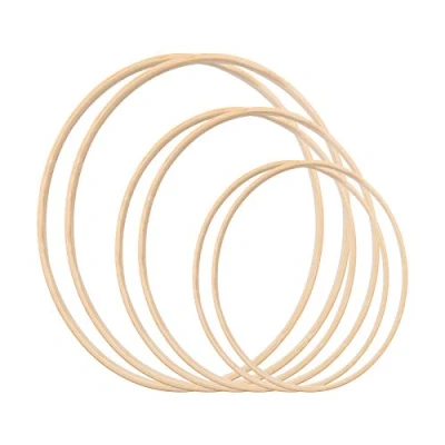 Image of Gukasxi 6 Pieces (20/25/33cm) Wooden Bamboo Floral Hoop Wreath Large Macrame Craft Rings for DIY Dream Catcher, Wedding Decor and Wall Hanging Crafts