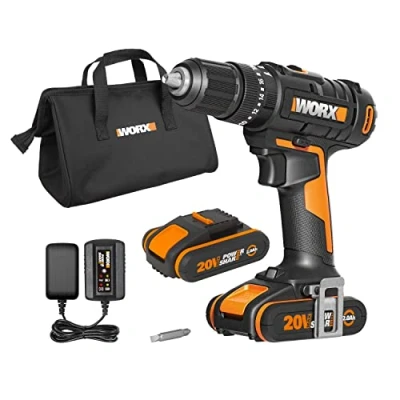 Image of WORX WX370.1 PowerShare 20V Cordless Combi Hammer Drill Kit with 2 Batteries, Charger and Carry Bag High Torque Impact Set for Wood, Metal Masonry