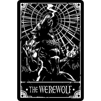 Image of Deadly Tarot The Werewolf Small Tin Sign Black 10x15cm
