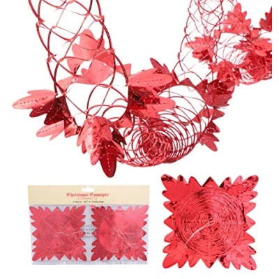 Image of Christmas Concepts® Pack Of 2 9ft Foil Garland Festive Hanging Decorations (Red)