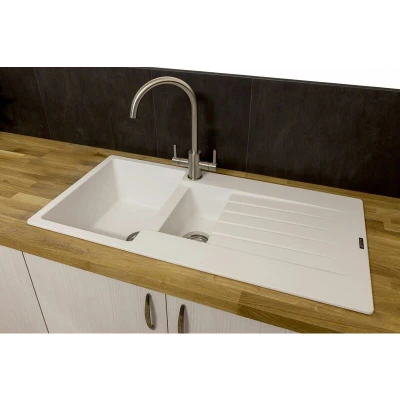 Image of Reginox HARLEM 15 Pure White Granite Inset 1.5 Kitchen Sink PW