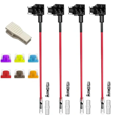 Image of Gebildet 12/24V Low Profile Mini Add a Circuit Fuse Tap, Piggy Back Blade Holder with Wire Harness, 6pcs (3A 5A 7.5A 10A 15A 20A) and Puller (Pack of 4)