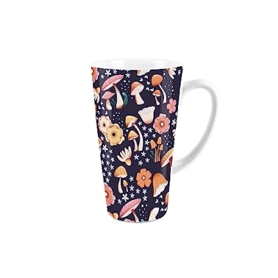 Image of Purely Home Colourful Mushrooms Tall Latte Mug Ceramic White Tea/Coffee Present Gift