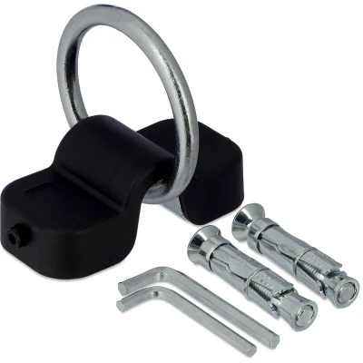Image of Relaxdays Bracket, Wall and Floor Anchor, Bike Mount, Fixed, 10mm Hook, Steel, Plastic, Storage, Black/Silver, 4.5 x 12 5.5 cm