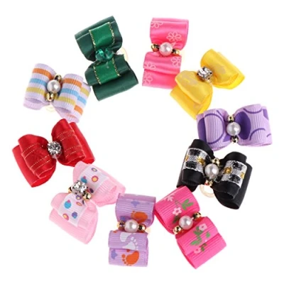 Image of 10Pcs Puppy Dog Hair Clips Bows Pet Grooming Products Randomly Patterns &amp; Colors Bow Accessories