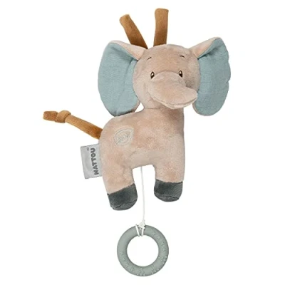 Image of Nattou Musical Plush Soft Toy with Teething Ring and Ties, Cuddly Sleeping Aid, Integrated Music Box, No Batteries Needed, Hand Washable, (Axel Luna Collection) Axel the Elephant, 20 cm