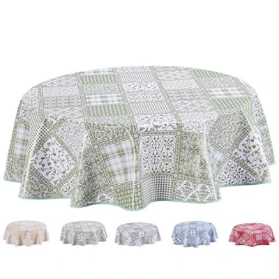 Image of Home Direct Round Oilcloth PVC Wipe Clean Tablecloth Table Cover 155cm 61&quot; Sage Green