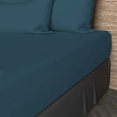 Image of Soleil d&#039;ocre, Fitted Sheet, Cotton, 57 Threads, Blue, 90 x 190 cm