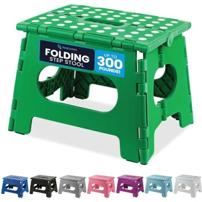 Image of Handy Laundry Folding Lightweight Step Stool is Sturdy Enough to Support Adults and Safe for Kids. Opens Easy with One Flip. Great Kitchen, Bathroom or Bedroom. (Green)