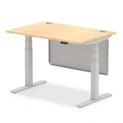 Image of Air 1200x800 Height Adjustable Desk Maple CP Silver Leg Modesty Panel