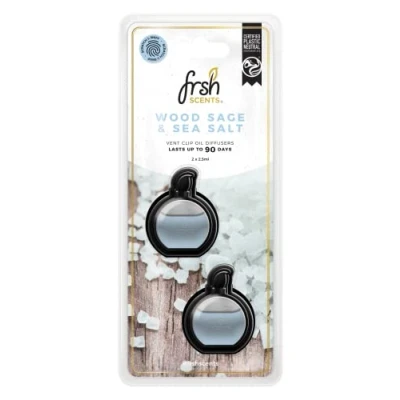 Image of FRSH Scents FR9125 Wood Sage &amp; Sea Salt x2 Mini Vent Clip Deluxe Diffuser Air Freshener Lifespan of Upto 90 Days Ideal for Any Sized Car