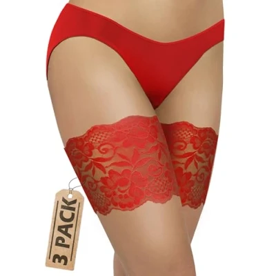 Image of Sesto Senso 3 Pack Sexy Lace Thigh Bands Anti Chafing 4 Strips of Silicone Red 60 65 M 10