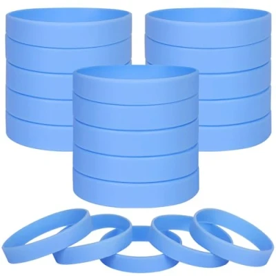 Image of LVNRIDS 100 pcs Light Blue Blank Silicone Wristbands for Kid, Sports Party Rubber Elastic Wristband Wholesale Bulk Bracelet S