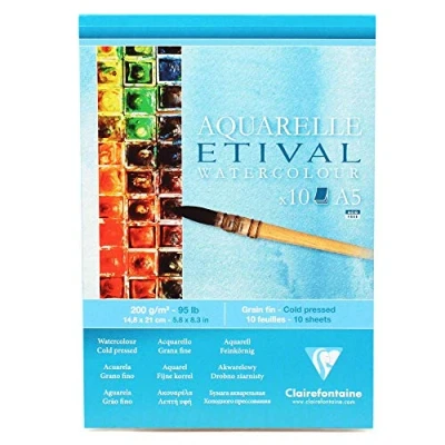 Image of Clairefontaine Ref 96301C Etival Cold Pressed Economical Glued Watercolour Painting &amp; Drawing Pad (10 Sheets of Paper) A5 (21 x 14.8cm) 200gsm Cellulose Art Paper