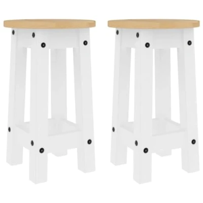 Image of vidaXL White Solid Wood Pine Bar Stools Rustic Countryside Style Furniture for Kitchen/Dining/Living Room Honey Wax Finish, Set of 2