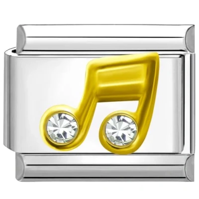 Image of Quiges 9mm Italian Style Charm Link Module Stainless Steel Zirconia Gold Music Note for Bracelets