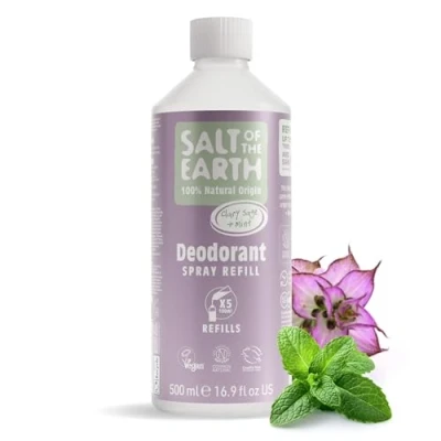 Image of Salt of the Earth Natural Deodorant Spray Refill Certified Natural, Vegan, Long Lasting Protection, Leaping Bunny Approved, Made in UK 500ml (Clary Sage &amp; Mint)
