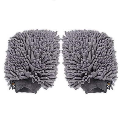 Image of ZENO 2x Car Wash Mitts Premium Microfibre Noodle Washing Mitt 2 Large Gloves Anti Streak &amp; Scratch Cleaning Lint Free For